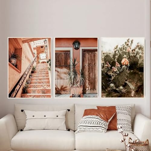 Poster décoration murale salon cactus mexicain triptyque vintage 30x40