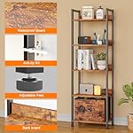Furologee 5 Tier Bookshelf with Drawer, Tall Narrow Bookcase with Shelves, Wood and Metal Bookshelves Storage Organizer, Industrial Display Standing Shelf Unit for Bedroom, Living Room, Rustic Brown - Image 4