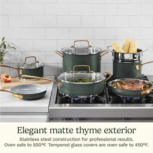 Image of Cuisinart Cookware Set, 11 Piece Stainless Steel Cookware Pots and Pans, Home and Kitchen Durable Stainless Steel for Everyday Cooking, Matte Thyme, MT89G-11