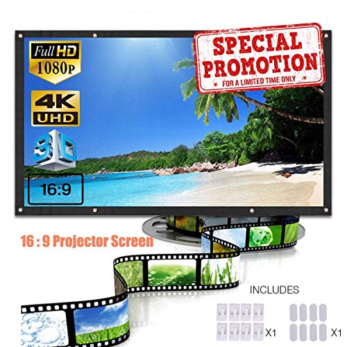 SA Design 120 inch Projector Screen 16:9 HD Light-Weight Foldable Portable Anti-Crease Movie Screen Indoor Outdoor Home Theater/Camping/Education/Presentations Support Front and Rear Projection