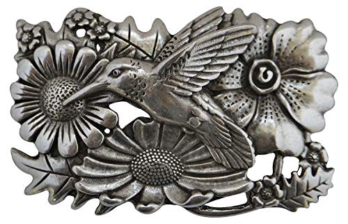 FRONHOFER Gürtelschnalle altsilber, 4 cm, Kolibri und Blumenmuster, Damen, 18071, Farbe:Silber, One Size:One Size Cover