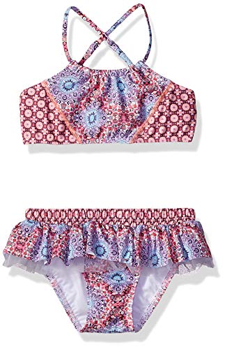 Seafolly Girls' High Neck Tankini Swimsuit with Criss Cross Back, Multi, 0