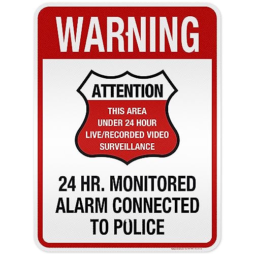 Warning 24 HR. Monitored Alarm Connected To Police Sign, 18x24 Inches, 3M EGP Reflective, Rust Free .080 Aluminum, Fade Resistant, Made in USA by My Sign Center