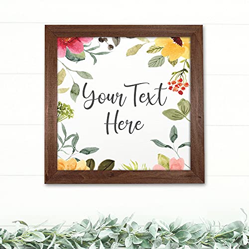 DREAM BIG PRINTABLES Custom Wood Signs Personalized | Farmhouse Decor | Personalized Signs | Personalized Rustic Wood Signs | Custom Sign | Custom Quote Sign (18x18", Floral Frame)