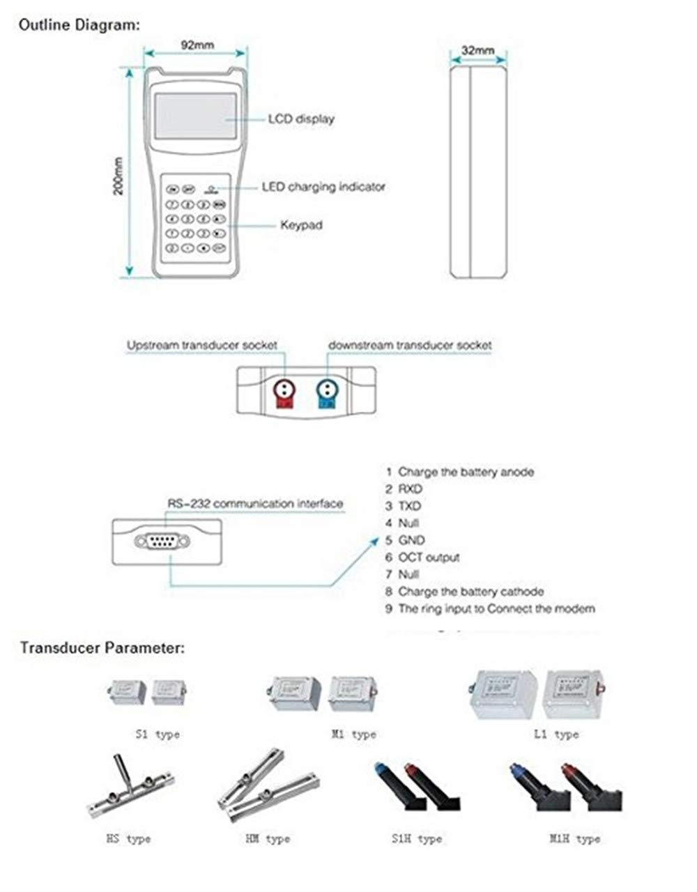 Hanchen Medidor de Flujo Ultrasónico Caudalímetro Digital con Sensor M2 (DN500-700mm) para Tuberías de Aguas Residuales Alcohol Líquidos Químicos