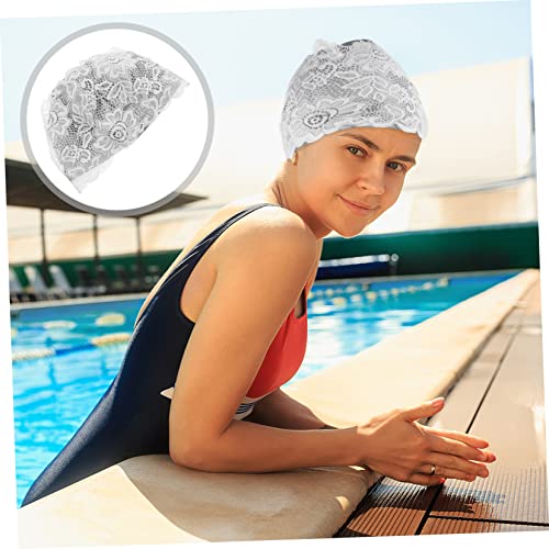 Kesyoo 1Pc Ladies Lace Swimming Cap Girls Swimming Hat -Swimming Hat Lace Swim Hat Women Bath Swimming Hats Adult Swimming Caps Fashion Lace Caps Girl Swimming Cap Pu Shower Cap Miss Grey #TOP1