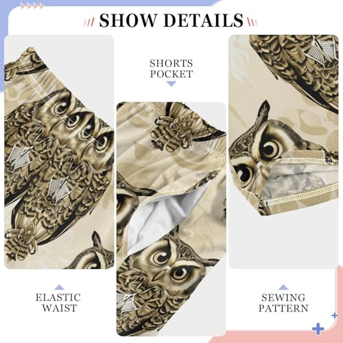 Retro Owl Boys Long Pants Soft Trousers Elastic Waist Kids Lounge Bottoms with Pockets S-XL4