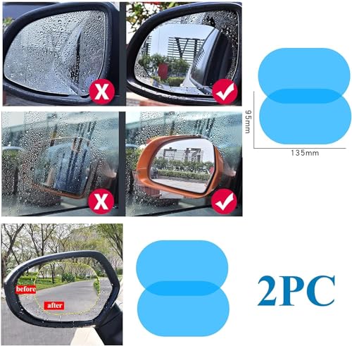 2Pcs Blue Car Rearview Mirror Waterproof Film,Protective Film for Car Rearview Mirror and Side Window FinishingAnti Fog Glare Cars Rear View Mirrors HD Nano Clear Safe Driving Sticker(5.31×3.74 inch)