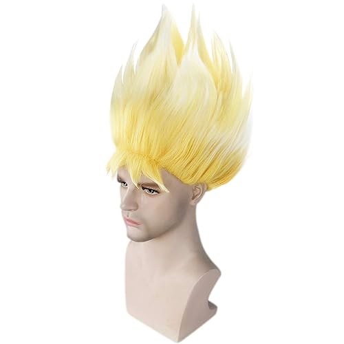 Miniatura 4 de ANOGOL Gorro de pelo + peluca amarilla para cosplay, peluca corta amarilla en capas de pelo sintético para mujeres y hombres, disfraz de dibujos