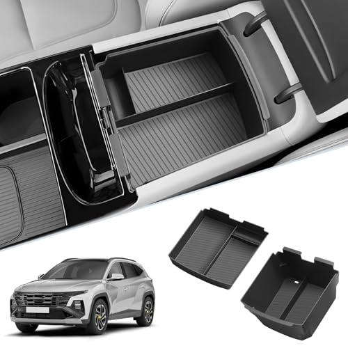 SKTU 2-Pack 2025 2026 Tucson Center Console Organizer for 2025 2026 Hyundai Tucson Limited/Hybrid Console Tray Hyundai Tucson 2025 2026 Accessories with Coin Holder Durable [Double Layers]