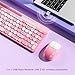 Retro Wireless Keyboard with Round Keycaps, 2.4GHz Full-Size USB Cute Wireless Keyboard Mouse for Computer, Desktop, Laptop and Computer (Pink-Colorful)