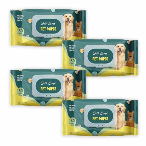 Image of Pet Wipes | 320 Wipes (80 Pulls x 4 Packs) | Gentle Cleaning Wipes for Dogs & Cats | Deodorizing & Skin-Friendly Pet Grooming Wipes | Ideal for Paws, Fur, Face & Body