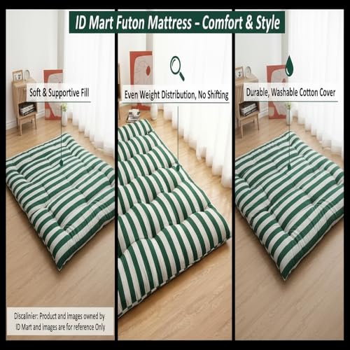 Image of Adim's Handmade Traditional Quilt Gadda Mattress, Green Lining, Single 3x6 ft, Pure Cotton Fabric, Cotton Filled, Firm, Reversible Design, for Floor Sleeping and Bed Use