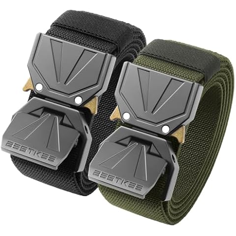 BESTKEE Tactical Belts 2 Pack - Military Rigger Nylon Web Work EDC Belt with Heavy-Duty Quick Release Buckle (Green+Black) Cover