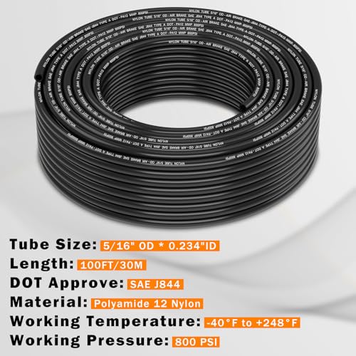 Image of CheeMuii 100 FT 5 /16 inch DOT Air Line 8MM OD Air Hose PA12 Nylon Pneumatic Tubing 30.5 Meter 5 /16 Inch OD SAE J844 Air Tubing Pipe Air Hose Line for Semi Truck Trailer or Industrial Air System
