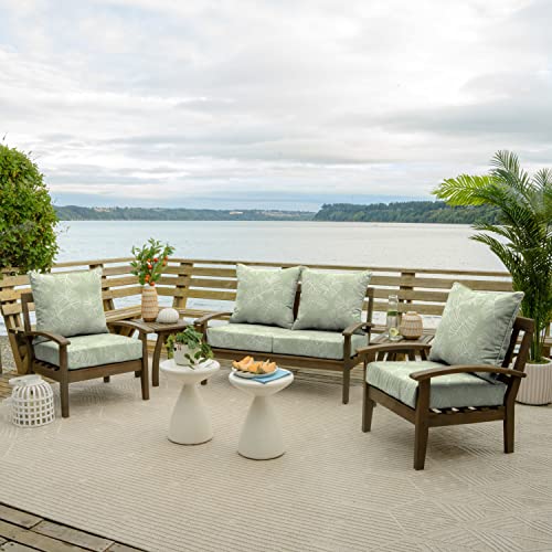 Image of Arden Outdoor Foam Deep Seat Cushion Set, 2-Pack, 24x24, Premium High-Density Foam, Never Flattens, Weather-Proof for Patio Chair Sofa Couch, Coastal Green Leaf