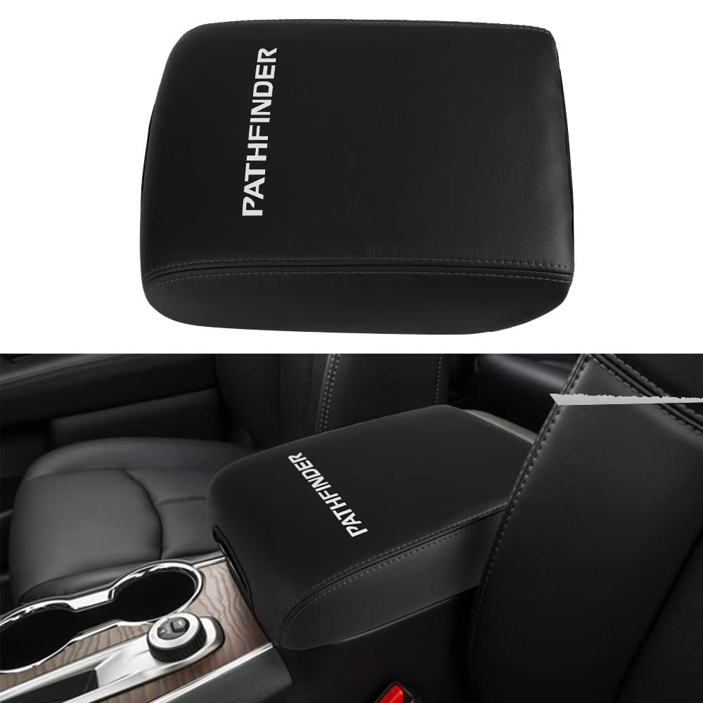 LEXLEY Center Console Pad Armrest Box Cover Waterproof Anti-Scratch Leather Protector Covers for Nissan 2013-2020 Pathfinder-Black Stitches