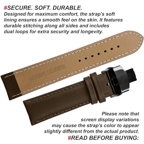 Image of DBLACK ''NAGATA3'' Leather Watch Strap with Butterfly Lock, Minimalist Design Watch Belt / / For 18mm, 20mm, 22mm, or 24mm Watch Band (Choose Your Size & Color)