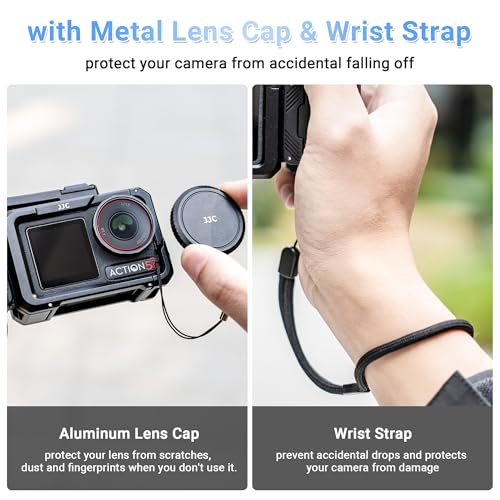 Image of JJC Action 5 Pro Handle Grip Kit for DJI Osmo Action 5 4 3 / Xtra Edge Pro Accessories, Street Photography Magnetic Expansion Kit & Metal Cage with Cold Shoe, Lens Cap, Lanyard, Side Battery Slot