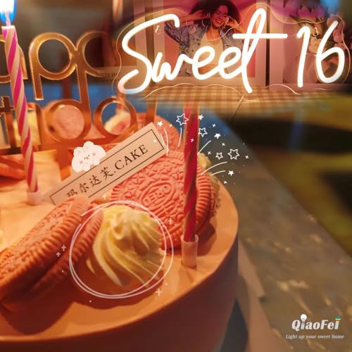 QiaoFei Led Sweet 16 Neon Sign Letters USB Powered with Dimmer Switch Neon Lights for Girls Room Home Art Wall Decor 16th Birthday Party Window Living Room Decor Birthday Gift for Teens (Warm white) - Afbeelding 4