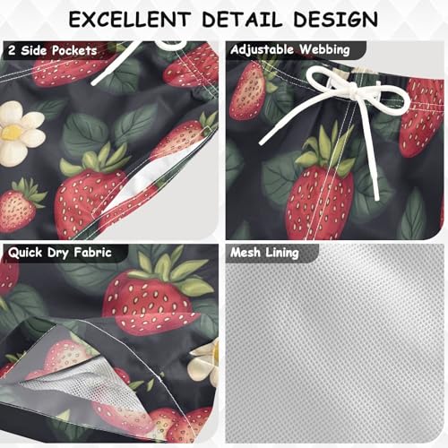 Boys Swim Trunk Strawberry Fruit Daisy Red Quick Dry Beach Board Shorts Teen Swimwear2