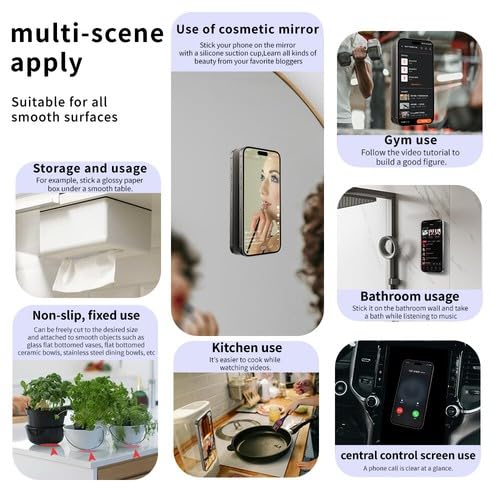 Image of amazon basics Suction Phone Case Anti-Slip Silicone Multipurpose Hands-Free Sticky Pads for Phone Case Mount for Selfies Videos Mirror Shower Car Dashboard - White (1 Piece)