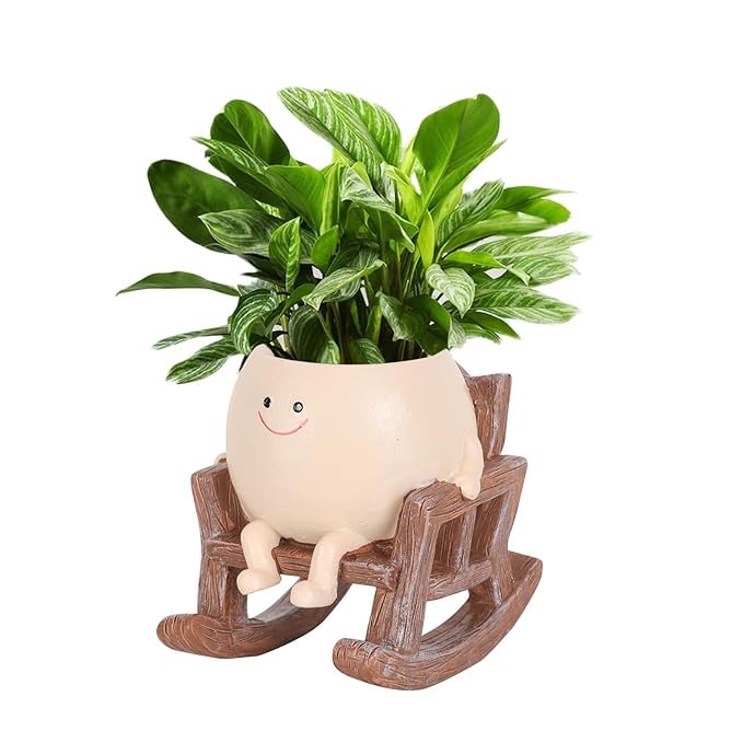 Image of Swing Chair Planter Pot Resin Smile Face Planter for Indoor Outdoor Plants with Drainage Hole Office Study Decorative Planter Mother's Day Christmas