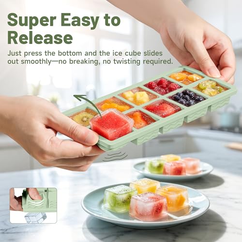 Image of Aopigavi 2-Pack Ice Cube Trays, 10 Cubes 2 Tbsp. Silicone Freezer Molds with Lids, Reusable Ice Trays for Freezer, Kitchen, RV, Cocktail, Whiskey, Coffee, Soup & Food, BPA Free, Dishwasher Safety
