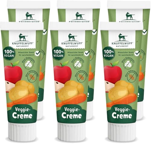 Knuffelwuff Tuben Snack Veggiecreme 6er Pack - 100% Vegan - ohne Konservierungsmittel, ohne Zusatz von Zucker und Getreide - Ideal auch für Welpen - Made in Germany