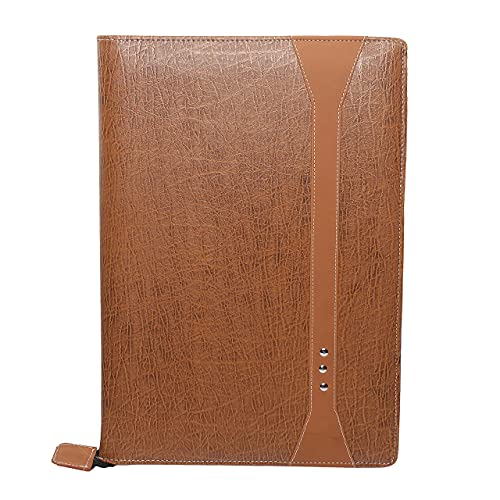 Image of ZesTale Premium Executive Document File Folder - PU Leatherette Certificate Holder, Zipper Closure, 20 Transparent Leaves, Card & Pen Holder - Office, School & Business Organizer (Brown)