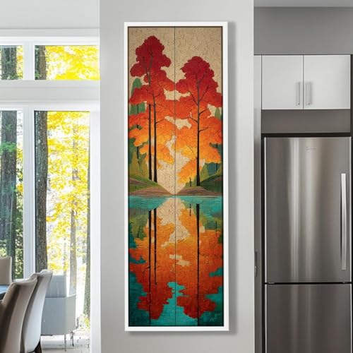 Tableau sur toile arbre coloré décoration murale verticale étroite 55x110cm cadre intérieur