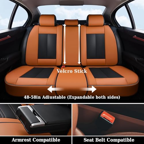 Image of Coverado Car Seat Covers Full Set, Breathable Nappa Leather Seat Covers for Cars, Automotive Seat Covers, Waterproof Front and Back Car Seat Protector Universal Fit Most Cars(Brown&Black)