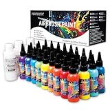 PENTRISTA Set di colori per aerografo da 60 ml, 3 diluenti da 120 ml, colori acrilici opachi e a base di lavaggio, carta, tele, modelli, kit di colori per aerografo in legno