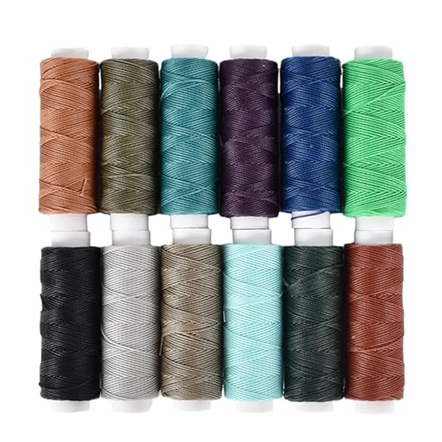 24 Couleurs Polyester Wax Fil 0.45mm 12 Rolls Wax Cotton String Coudre Le Fil ciré 40m Fil ciré en Cuir Craft Waxed Thread Cord Wire Convient pour Bracelet Tressé Cuir Fil à Coudre