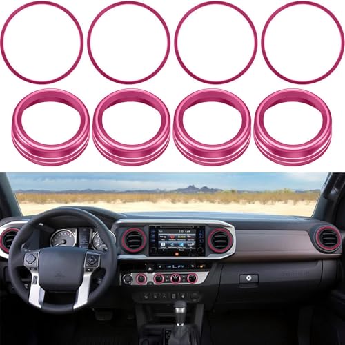 Image of Aluminum Alloy AC Knob Covers & Vent Outer Rings Kit for Toyota Tacoma 2016-2023 (8pcs Pink) - HVAC Control Button Covers, Air Conditioner Vent Trim Rings, Metal Interior Upgrade Accessories