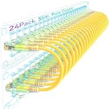 Sokqovt Lot de 24 câbles de raccordement Cat6a fins de 0,2 m – Câble Ethernet Cat6 flexible 10 G 550 MHz, cuivre pur 28 AWG Cat6 pour armoire réseau, jaune