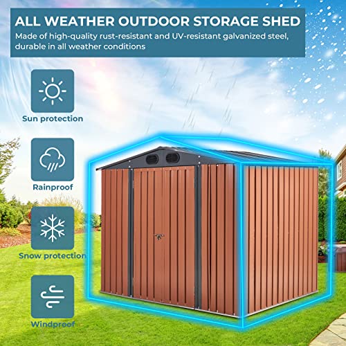 Zevemomo 8 X 6 Ft Outdoor Storage Shed, All Weather Metal Shed With Singe Lockable Door, Tool Shed Outdoor Storage For Garden, Patio, Backyard, Lawn, Antique Brown #TOP3