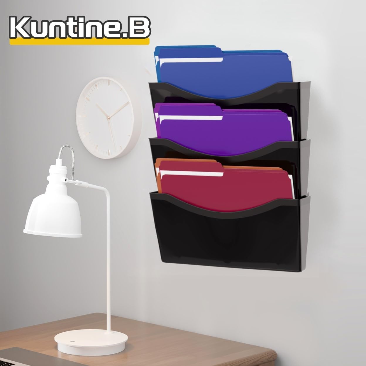 Kuntine.B 6 Pack Black Single Pocket File Holder Hanging Wall Organizer, Wall Mount Mails Magazines Organizer for Office and Home