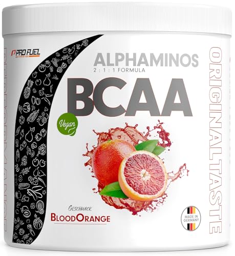 BCAA Pulver 300g BLUTORANGE - Alphaminos BCAA 2:1:1 Drink mit 8000 mg B.C.A.A. - unfassbar leckerer Geschmack, Essentielle Aminosäuren Leucin, Isoleucin & Valin - vegan - laborgeprüft mit Zertifikat