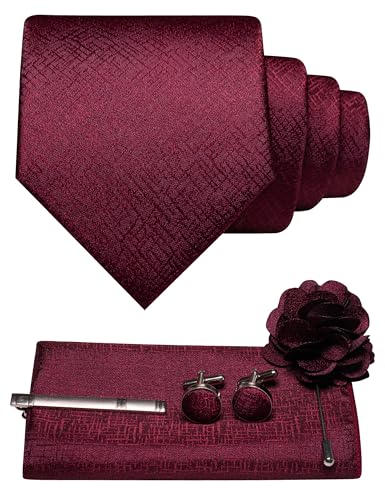 Image of JEMYGINS Mens Tie and Pocket Square,Lapel Pin,Cufflinks,Tie Clip Sets with Gift Box 5PCS