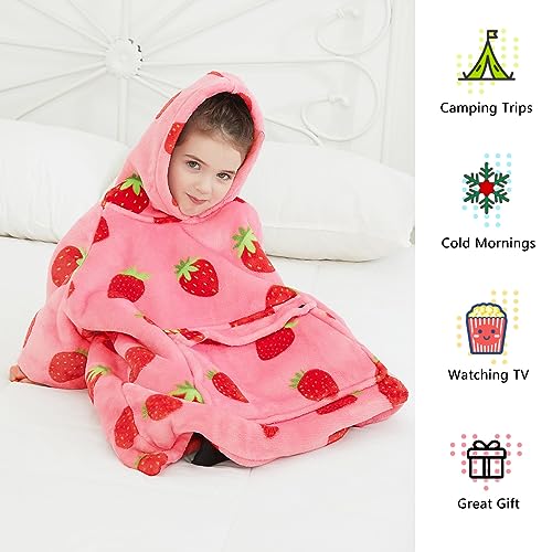 Image of KFUBUO Wearable Blanket Hoodie for Kids With Pocket Toddlers 2-6 Year Old | Strawberry, Sherpa, Heavy Material, Oversized Sweatshirt Blanket, Kids Blanket, Girl Boy Gifts, Cozy Gifts for Kids