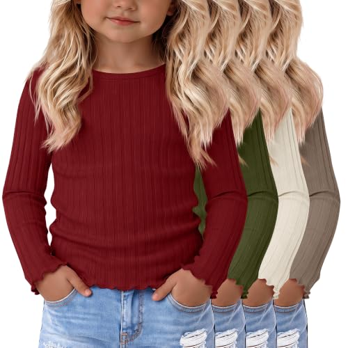 Image of 4 Pack Toddler Girls' Long Sleeve Shirts Cotton Tops