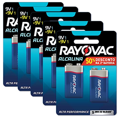 10 Pilhas Bateria 9v Alcalina Rayovac 5 Cartelas C/ 2 Unidades