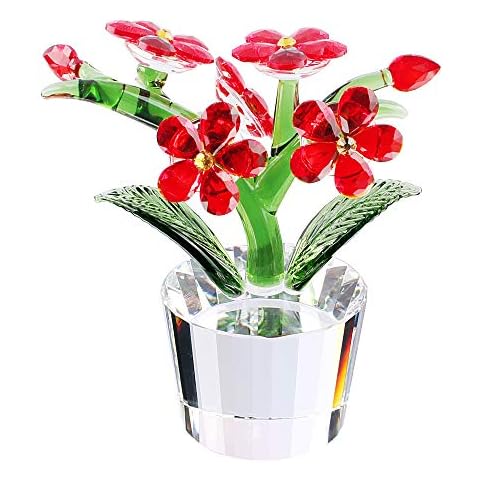 Xinkulas Crystal Forget-me-not Glass Cymbidium Orchid Floral Flower Figurine Paperweight Home Collectible Decoration for Lady Gift (Red) Cover