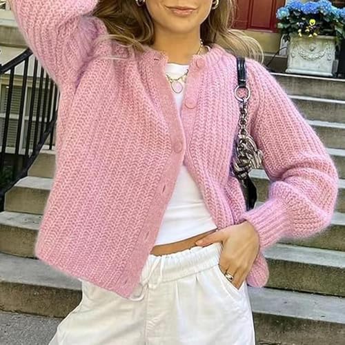 Image of Sumleno Womens Open Front Button Down Sweater Long Sleeve Y2k Chunky Knit Cardigan Trendy Fall Outfits Casual Knitwear Coats