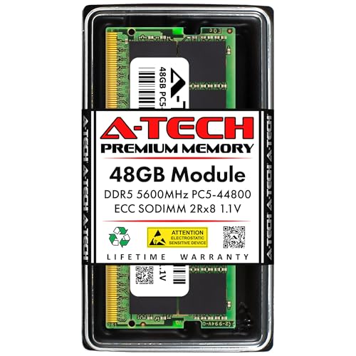 A-Tech 48GB DDR5 5600MHz PC5-44800 ECC SODIMM 2Rx8 (EC4 9x4) Dual Rank 1.1V 262-Pin RAM Memory Upgrade Module for Microserver, Workstation, and Networking Platforms