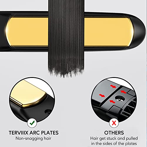 Terviiix 100% Titanium Flat Iron, 24K Salon Professional Hair Straightener and Curler 2 in 1, Non-Snagging Straightening Iron for One Swipe, 15s Ultra Fast Heating, Dual Voltage, Auto Shut Off, 1'' - Thumbnail 4