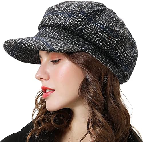 PanPacSight Womens Bert Newsboy Octagonal Cap Wool Visor Spring Hat for Girls Womens, Black
