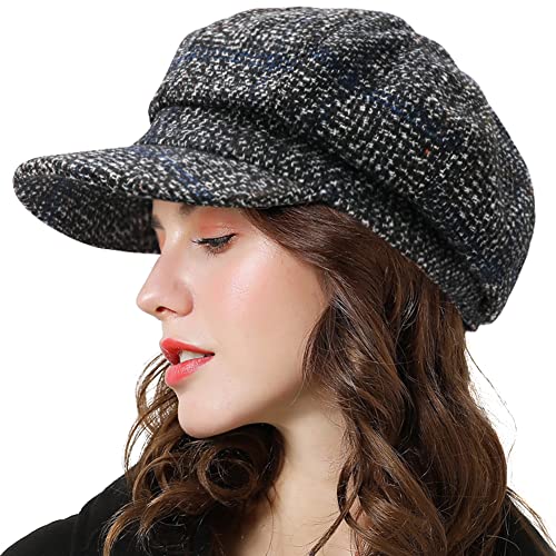 Panpacsight Womens Bert Newsboy Octagonal Cap Wool Visor Spring Hat For Girls Womens, Black #TOP23