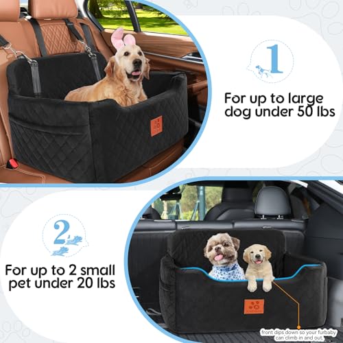 GL GLENSLAVE Hunde Autositz für mittlere/große, Hundesitz für Hunde unter 22Kg oder 2 kleine Hunde, Abnehmbarer und waschbarer Autositz für Haustiere, Große Hundeautositz(Schwarz)